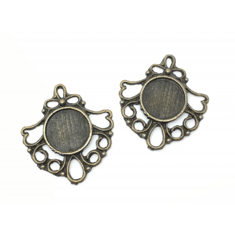 2 Supports Connecteurs Ornement Bronze pour Cabochon 12mm