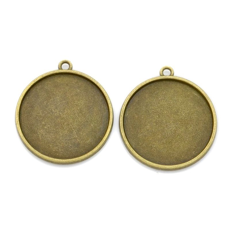 2 Supports Pendentifs Double Face Bronze pour Cabochon 25mm