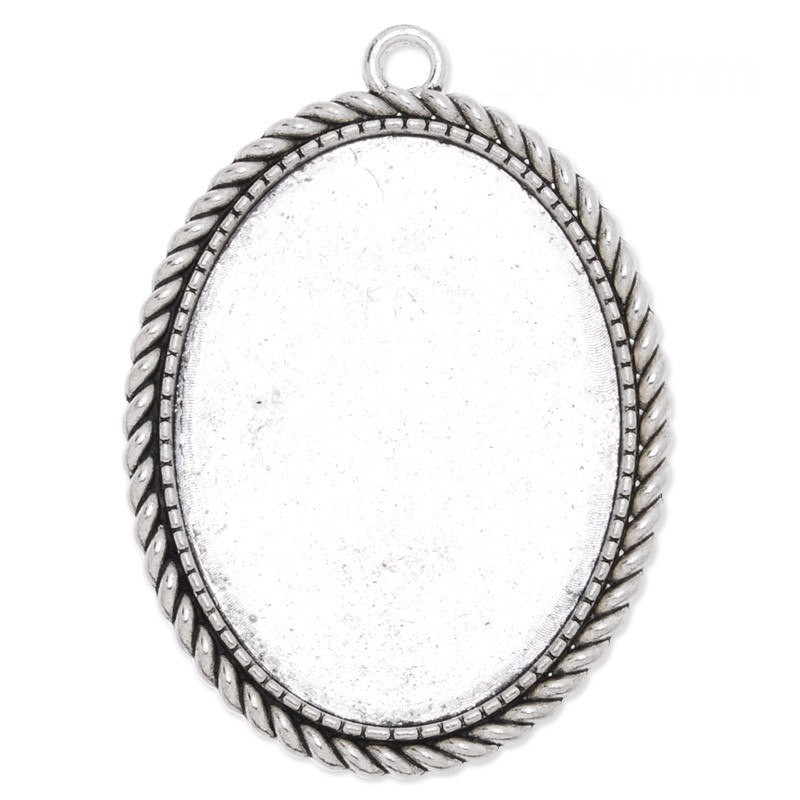 Support Pendentif Torsadé Argenté pour Cabochon Ovale 30x40mm