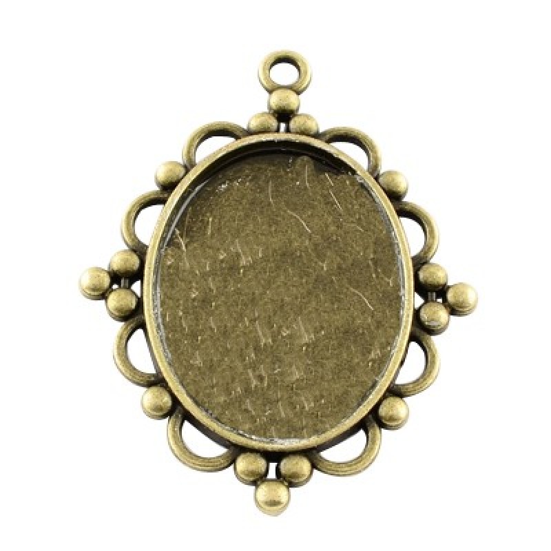 Support Pendentif Ornement Bronze pour Cabochon Ovale 30x40mm