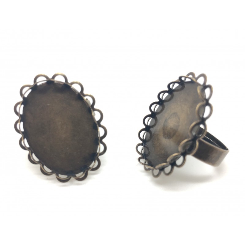 Support Bague Ajustable Bronze pour Cabochon Ovale 18x25mm