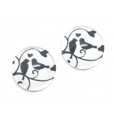 2 Cabochons en Verre Illustrés Silhouette Oiseau 12mm  pour la Création de Bijoux Fantaisie - DIY
