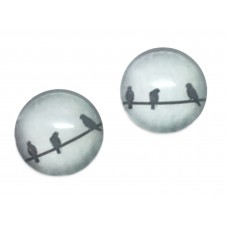 2 Cabochons en Verre Illustrés Silhouette Oiseau 12mm  pour la Création de Bijoux Fantaisie - DIY