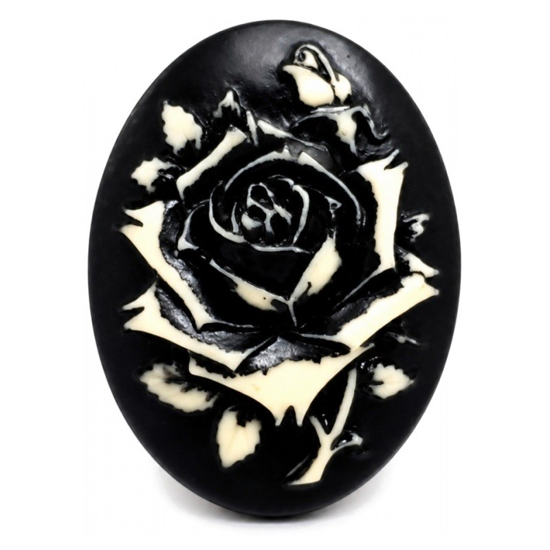 Camée Rose Gothique Noir et Ivoire 29x38mm