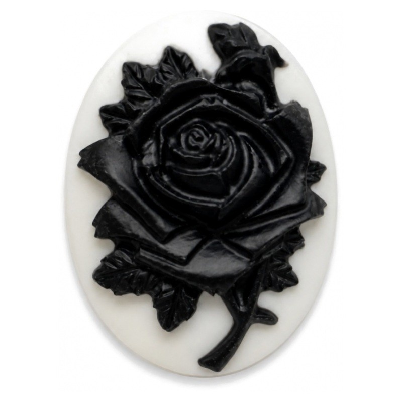 Camée Rose Noire Gothique sur Fond Ivoire 30x40mm