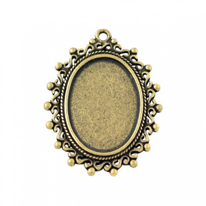 2 Supports Pendentifs Ornement Bronze pour Cabochon Ovale 18x25mm