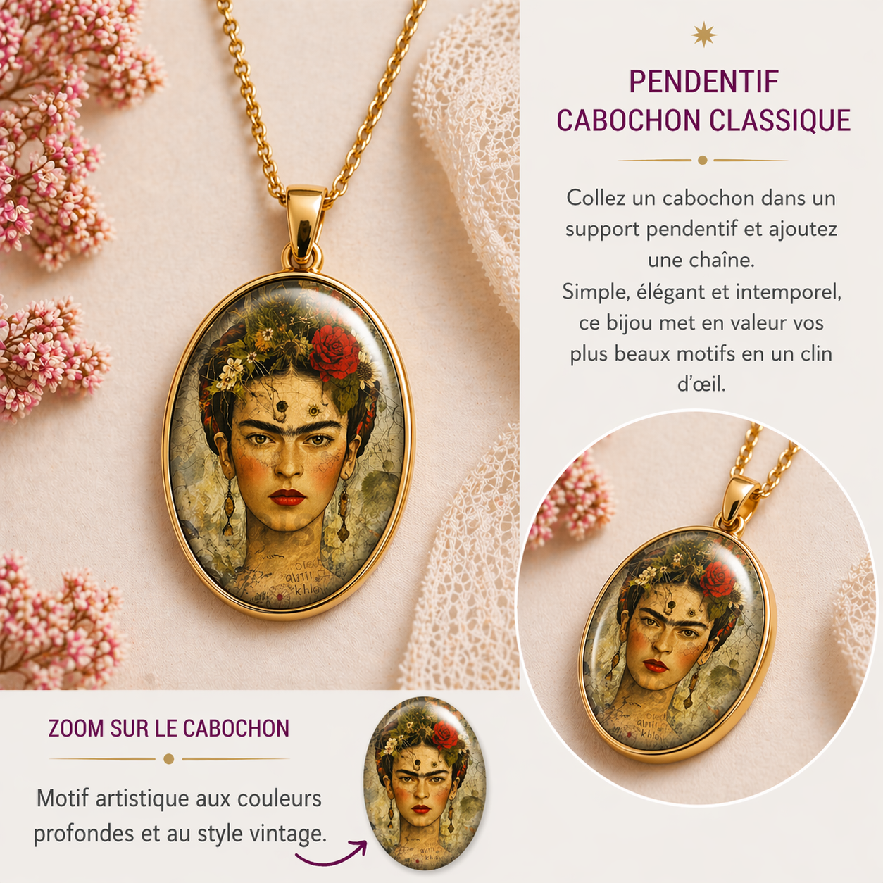 Pendentif cabochon classique